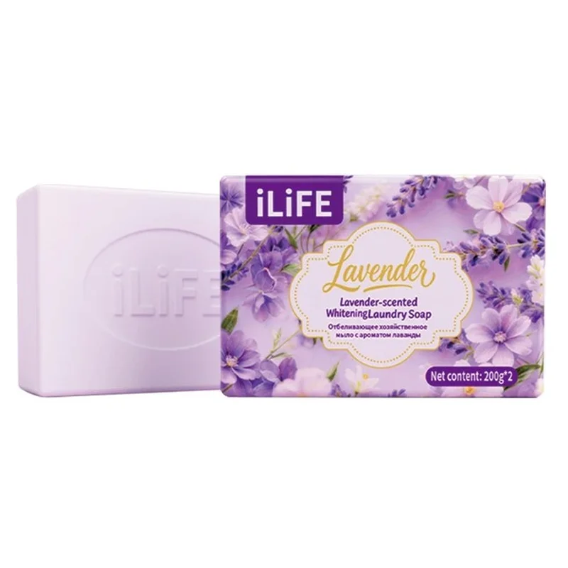 iLiFE Хозяйственное мыло с ароматом лаванды, отбеливающее, 200 г × 2 шт.